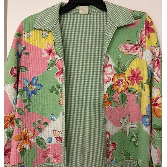 Alfred Dunner Pastel Floral Quilted Gingham Lightweight Dinner Jacket 6P Summer - Picture 5 of 12